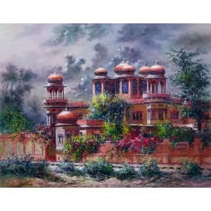 Hanif Shahzad, Mohatta Palace I - Karachi, 27 x 36 Inch, Oil on Canvas, Landscape Painting, AC-HNS-107